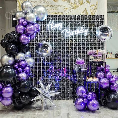 Look what I found on AliExpress Purple And Grey Balloon Garland, Purple And Silver Event Decor, Purple Black And Silver Balloon Garland, Purple Silver Birthday Party, Metallic Purple Balloon Garland, Black And Purple Decorations, Black Purple And Silver Party Ideas, Black Silver And Purple Party, Black Silver Purple Party Decor