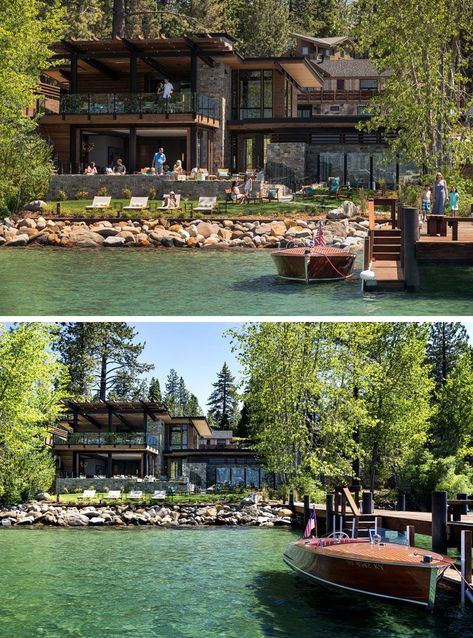 Spa Building Exterior, Lake House Ideas Outdoor, Lake Tahoe Hotels, Floor Dining, Home Designs Exterior, Lake Houses Exterior, Modern Lake House, Hotel Exterior, Outdoor Spa