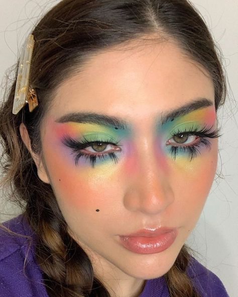 Rainbow Blush, Pop Makeup, Artsy Makeup, Hair Mistakes, Rhinestone Makeup, Pride Makeup, Face Art Makeup, Swag Makeup, Ethereal Makeup