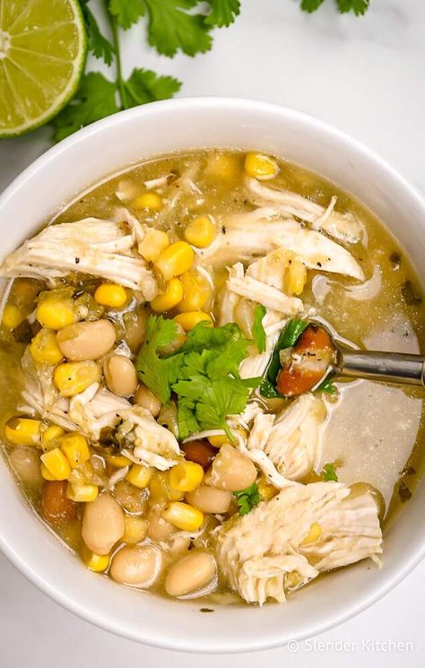 Weight Watchers Chicken, Weight Watchers Chicken Chili, Weight Watchers White Chicken Chili, Weight Watchers Chili, White Chicken Chili Easy, Slender Kitchen, Weight Watchers Soup, Weightwatchers Recipes, Green Salsa