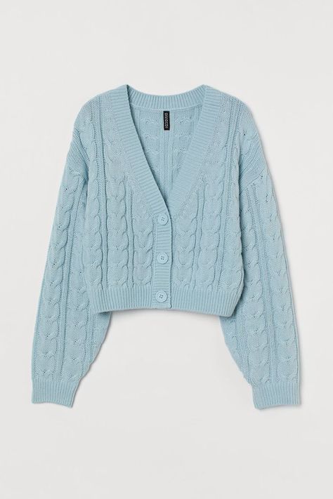 H&M Cable-Knit Cardigan Sweatpant Outfits, Cardigan Rajut, Sweater Rajut, Cardigan Design, Cable Cardigan, Short Cardigan, Cute Cardigans, Cable Knit Cardigan, Light Turquoise