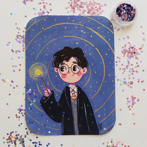 Harry Potter Canvas Painting, Harry Potter Paintings, Harry Potter Canvas, Harry Potter Painting, Harry Potter Art Drawings, Cute Harry Potter, Harry Potter Illustration, Painting Gouache, Small Canvas Paintings