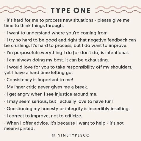 Enneagram Type One, Enneagram 2, Enneagram 9, Intj Personality, Be Myself, Infj Personality, Enneagram Types, Type One, Perfectionism