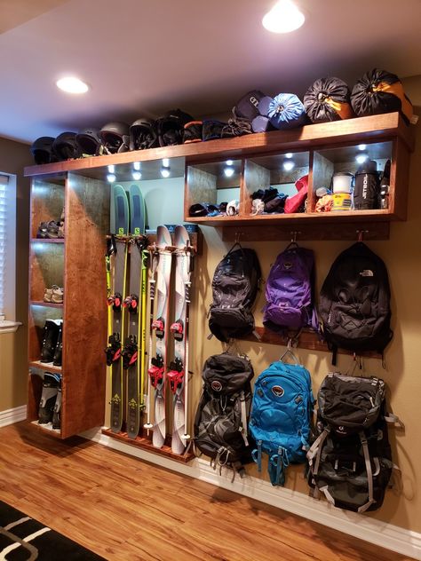 Outdoor Gear Storage, Camping Gear Storage, Adventure Room, Gear Room, Ski Storage, Upcycled Furniture Diy, Ski House, Hiasan Bilik, Bedroom Modern