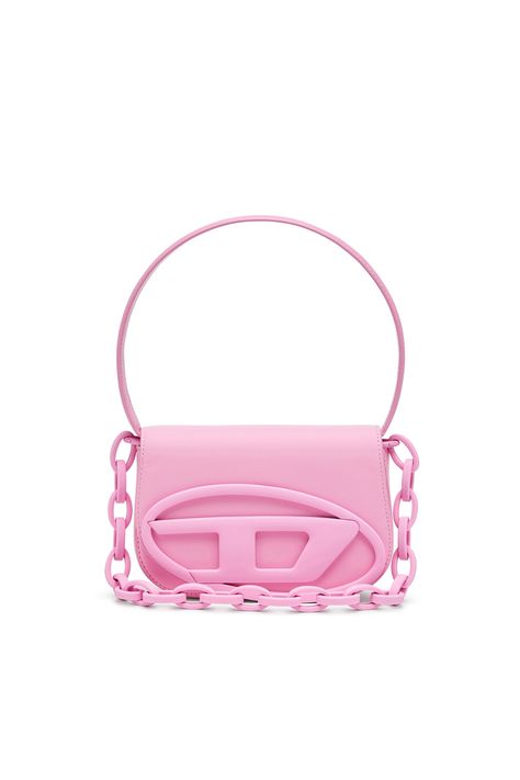 Women's 1DR-Iconic shoulder bag in matte leather | Pink D Signature, Diesel Bag, Leather Shoulder Bag Woman, Structured Bag, Fancy Bags, Metal Plaque, Pink Purse, Mens Essentials, Digital Gifts