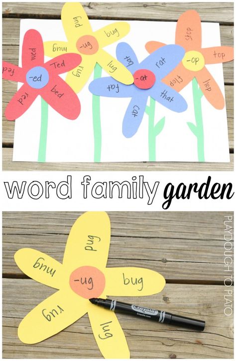 Word Family Garden! What a fun literacy center craftivity or word work station for kindergarten or first grade. Perfect for a spring unit! Gardening With Kids, Family Garden, Plants Kindergarten, Word Work Stations, Word Family Activities, Spring Kindergarten, Planting For Kids, Word Family, Literacy Center