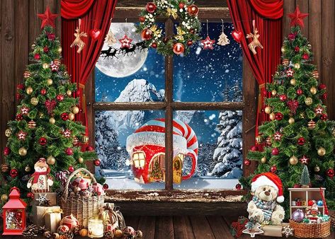 Window Christmas Tree, Making Backdrops, Window Backdrop, Window Christmas, Backdrop Christmas, Tapestry Room, Christmas Photography Backdrops, Large Tapestry, Wood Window
