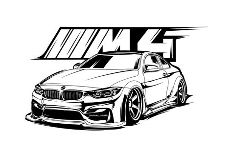 Bmw Line Art, Bmw Cars Drawing, Illustrator Drawing Vector, Bmw Drawing Easy, Cars Line Art, Bmw M4 Drawing, How To Draw Car, Bmw Black And White, Bmw Car Drawing