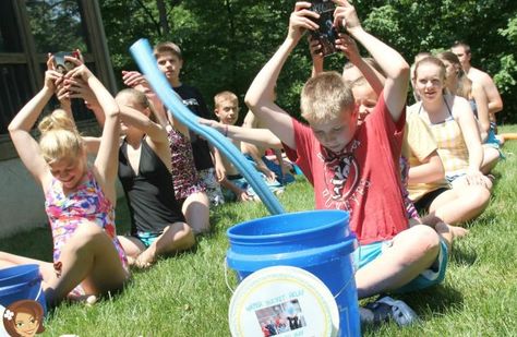 water games for kids outside | Water Bucket Relay Game for Kids - Tip Junkie Kids Relay Races, Relay Games For Kids, Relay Games, Summer Party Games, Picnic Games, Outside Games, Reunion Games, Water Games For Kids, Youth Games