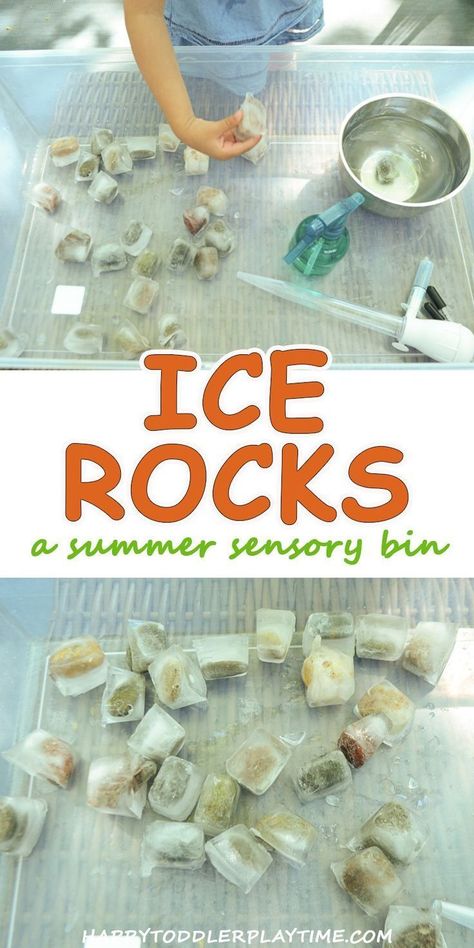 Ice Rocks Sensory Bin – HAPPY TODDLER PLAYTIME Rock Preschool Activities, Rock Activities For Toddlers, Rock Activities, Sensory Activity, Toddler Sensory, Sensory Boxes, Sensory Table, Aktivitas Montessori, Kids Sensory