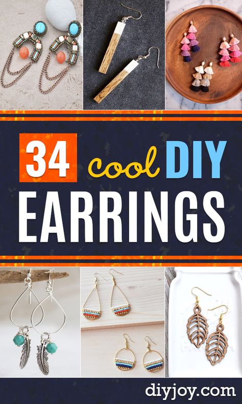 DIY Earrings - Easy Earring Projects for Studs, Dangle, Hoops, Tassel, Wire Wrap Beads and Handmade Cuff - Vintage, Boho, Beaded, Leather, Fabric andCrochet Ideas - Cheap Gifts for Her - Homemade Jewelry Tutorials With Step By Step Instructions http://diyjoy.com/diy-earrings Diy Hoop Earrings Tutorials, How To Make Beaded Dangle Earrings, Zodiac Jewelry Diy, Diy Hoop Earrings Ideas, Easy To Make Earrings, How To Make Stud Earrings, Diy Wire Earrings Tutorials, Jewelry Making Tutorials Step By Step, Easy Earrings Diy