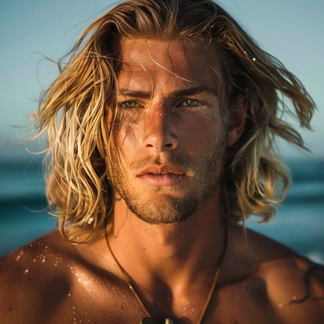 37 Cool Surfer Hairstyles For Men - MENjestic Surfer Body Men, Men Surfer Hair, Mens Surfer Hairstyles, Mens Surfer Hair, Dirty Blonde Hair Men, Long Blonde Hair Men, Surfer Mullet, Surfer Curtains Hair, Surfer Curtains