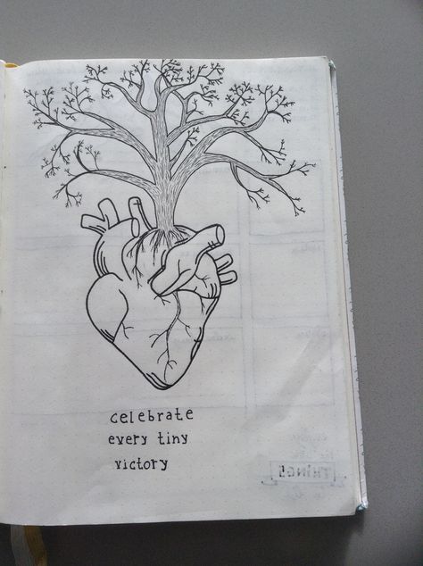 Drawing heart and tree Celebrate every tiny victory Healing Artwork, Drawing Heart, Drawing Competition, Drawing Journal, Drawing Quotes, Meaningful Art, Brown Hairstyles, Tree Drawing, Aesthetic Drawing