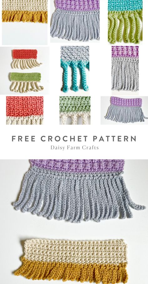 Crochet Fringe Ideas for Scarves Crochet Scarf Trim Ideas, Crocheted Fringe Edging, Add Fringe To Crochet Scarf, Crochet Edging For Scarf, Crochet Scarf Fringe, Scarf Edges Crochet, Scarf Edging Crochet, Crochet Scarf Edges Ideas, Crochet Scarf Fringe Ideas