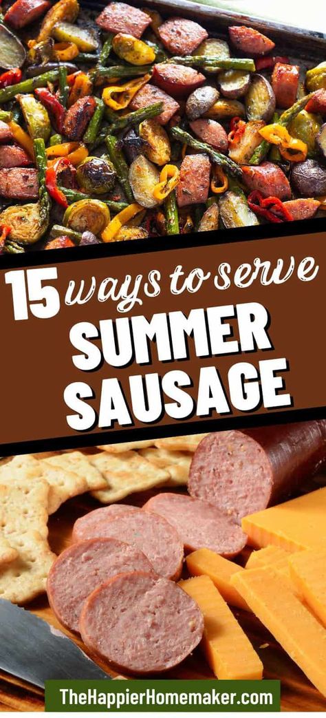 Looking for ways to serve summer sausage? This summertime staple is versatile and great for so much more than snacking or charcuterie. Read on for 15 of our favorite meal and snack ideas using summer sausage! What To Do With Summer Sausage, Recipe With Summer Sausage, Recipes Using Summer Sausage, Summer Sausage Charcuterie Board, Summer Sausage Recipes Dinners, Summer Sausage Appetizers, Grilled Chicken Sides, Meal And Snack Ideas, Summer Sausage Recipes