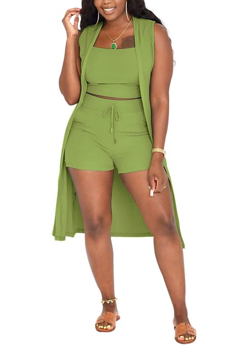 PRICES MAY VARY. Features: Tank crop tops,vest cardigan,ribbed design,elastic high waist shorts with drawstring,long cardigan with bodycon shorts set,slim fit,solid color,3 piece summer jumpsuits set,womens casual 3 piece pajama sets,3 piece loungewear set for womens,three piece shorts set with cardigans Material: 75% Polyester and 5% Spandex.This 3 piece summer outfits which is made of high quality fabric,soft,lightweight,breathable,stretchy,comfy and skin-friendly to wear Match: This 3 piece s Couture, Magic Clothes, Women Suits, Drawstring Waist Shorts, Two Piece Pants Set, Vest Coat, Three Piece Suit, Fashion Joggers, Casual Sets