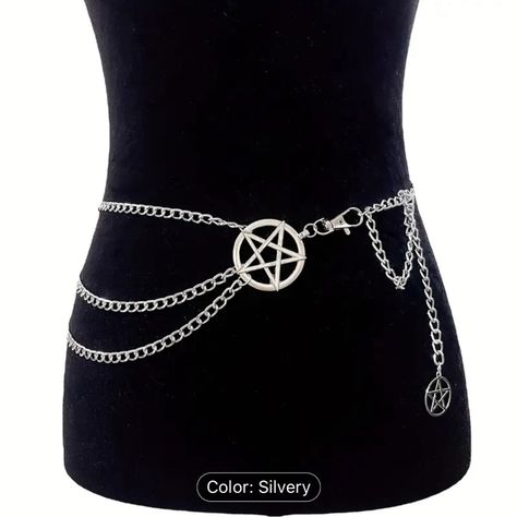 Silver Adjustable Goth Star Chain Belt Star Chain Belt, Witchy Accessories, Goth Belt, Dream Accessories, Belt Diy, Waist Jewelry, Goth Accessories, Pretty Ear Piercings, Edgy Jewelry