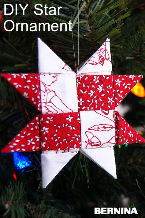 Holiday Fabric Crafts, Fabric Christmas Decorations, Christmas Decorations Sewing, Diy Jul, Christmas Fabric Crafts, Folded Fabric Ornaments, Christmas Sewing Projects, Star Ornaments, Folding Origami