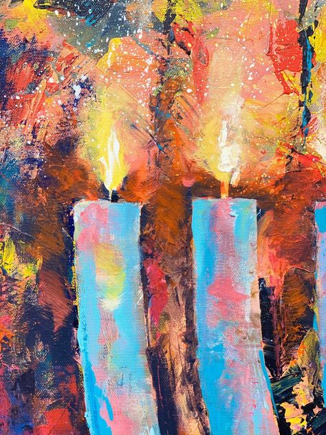 Menorah Painting, Jewish Artwork, Shabbat Shalom Images, Jewish Crafts, Happy Lights, Judaica Art, Lds Art, Mother Art, Art Light