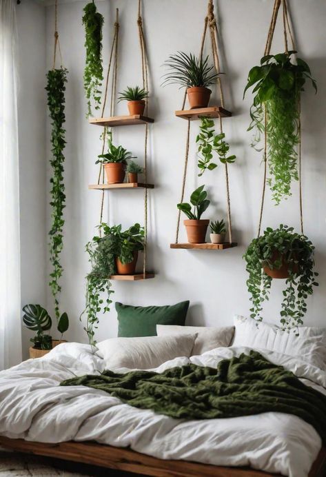 61 Inspiring Bedroom Wall Decor Ideas: Transform Your Space into a Dreamy Retreat Plant Bedroom Aesthetic, Bedroom Plants Decor, Bedroom Wall Decor Ideas, House Bedroom Ideas, Fireplace Room, Natural Bedroom, Summer Bedroom, Bedroom Plants, Bedroom Refresh