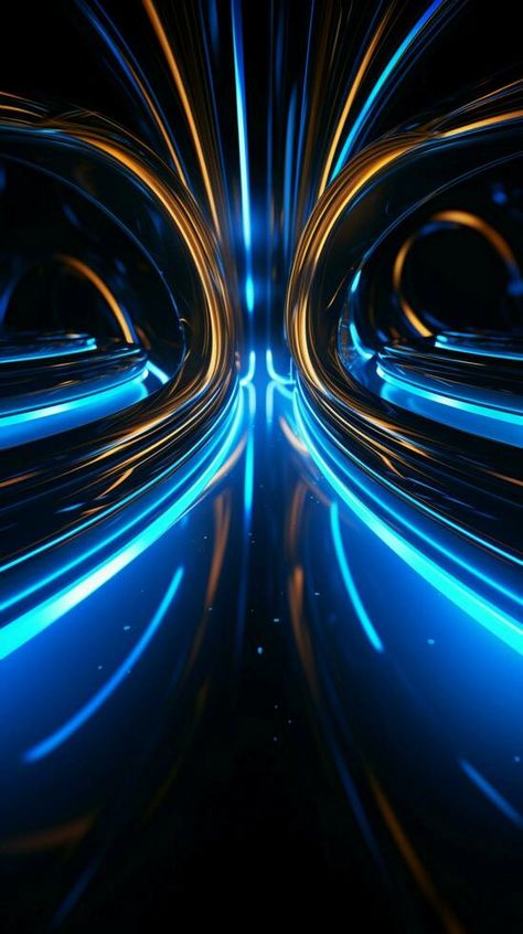 futurista 3d abstracción vívido azul neón irradia en un profundo negro ilustración vertical móvil fondo de pantalla ai generado Neon, Fondos De Pantalla, Color