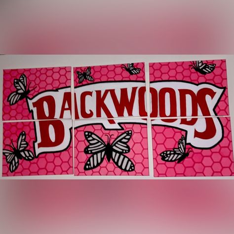 6pc Hand Painted Canvas Pink Bape Paintings, Painting For Square Canvas, Backwoods Canvas Art, Freestyle Canvas Painting, Cute Wall Canvas Painting Ideas, Goth Door Painting, Painting Canvas Idea, Backwoods Painting, Multiple Canvas Painting Ideas Simple