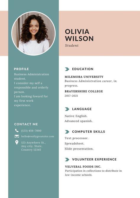 Customize 11,353+ Resumes Templates Online - Canva Cv For Students, Cv Design Professional, Free Resume Template Download, Basic Resume, How To Make Resume, Online Resume, Simple Resume Template, Professional Cv, Resume Writing Services