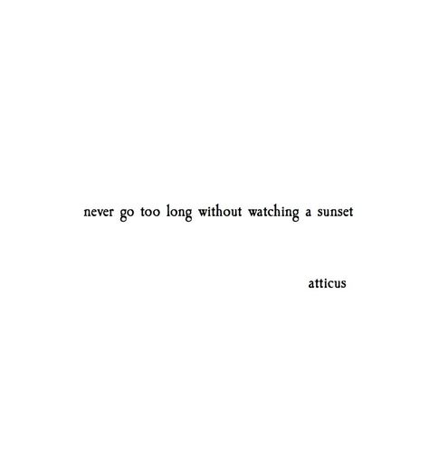 Quote | "Never go too long without watching a sunset." - Atticus Wise Words, Intp, Wonderful Words, Pretty Words, Beautiful Quotes, Beautiful Words, Inspirational Words, Words Quotes, Cool Words