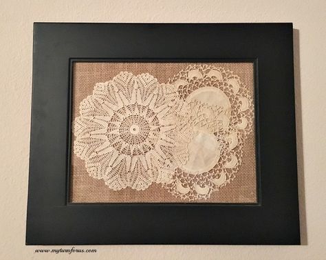 Framed Antique Doily Artwork     http://www.myturnforus.com/2016/09/framed-antique-doily-artwork.html Framed Doily, Antique Doilies, Framed Doilies, Doily Crafts, Tree Branch Wall Decor, Doily Art, Decorating Hacks, Crochet Wall Art, Doilies Crafts