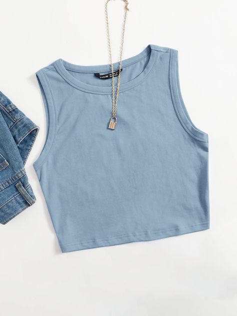 Adrette Outfits, Cute Outfits With Shorts, Preppy Tops, Tank Top Outfits, Women Tank Tops, Ropa Diy, Blue Crop Tops, Cute Tank Tops, Cute Crop Tops