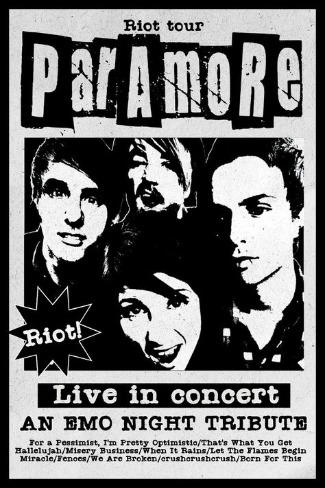 Band Poster Prints, Grunge Rock Aesthetic, Paramore Poster, Paramore Riot, Punk Bands Posters, Poster Punk, Grunge Posters, Rock Poster Art, Punk Poster