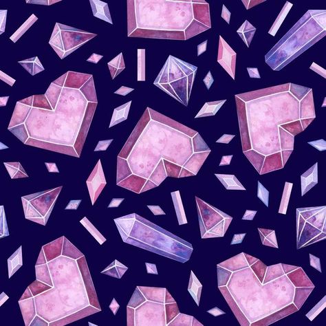 Glacial pink hearts and crystals seamles... | Free Vector #Freepik #freevector #pattern #watercolor #heart #love Couture, Crystal Heart Illustration, Heart Crystal Drawing, Heart Gem Drawing, Crystals Drawing, Crystals Illustration, Glam Wallpapers, Blueberry Aesthetic, Diamond Illustration