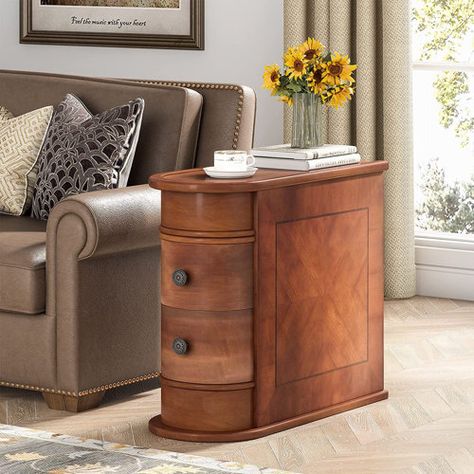 Designed for small spaces, this casual chairside table delivers function in addition to good looks. Its four storage drawers are ideal for tucking away remote controls, reading glasses, mail, and more, with a hidden shelf in the back. Crafted from wood products, it boasts a book-matched veneer top with tapered legs. Color: Ash Burl | Lark Manor™ Ty 4 - Drawer End Table w / Storage Wood in Black, Size 24.0 H x 11.5 W x 24.0 D in | Wayfair Warm Lamp, Narrow Bedside Table, Narrow Side Table, Solid Wood Design, Sliding Drawers, Bedroom Couch, Solid Wood Side Table, Tall End Tables, Floor Shelf