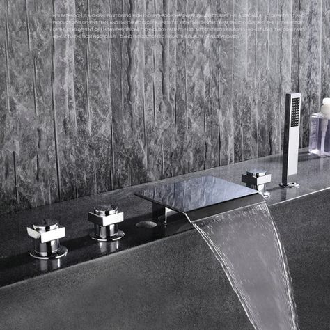 Modern Bathroom Tub Shower Waterfall Faucet Chrome Deck Mount Shower Tap Tankless Hot Water Heater, Bath Mixer Taps, Bathroom Shower Faucets, Roman Tub Faucets, Waterfall Faucet, Bath Mixer, Bathroom Upgrades, Roman Tub, Bath Taps