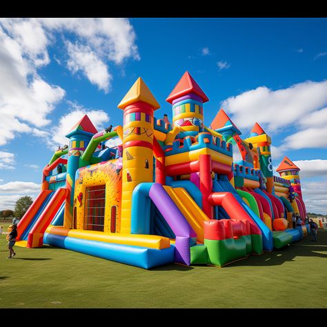 Kids Bounce Houses - The Old Blue Door Inflatable Bouncy House, Bouncy House Water Slides, Rainbow Bounce House, Bouncy House Aesthetic, Blaze Toys, Bouncing House, Big Bounce House, Water Bounce House, Weird Beds