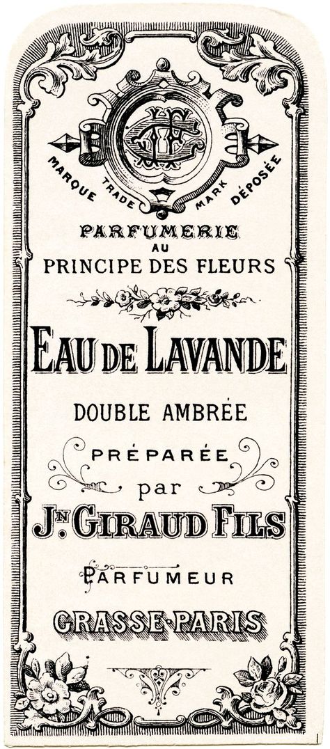 French perfume label, Jn Giraud Fils, vintage French ephemera, eau de lavande, lavender water perfume label, free vintage label graphic Vintage French Ephemera, French Perfume Labels, French Typography, Perfume Label, Paris 1900, Etiquette Vintage, Lavender Water, Vintage Clip Art, French Ephemera