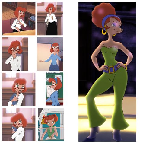 Sylvia Marpole ( The librarian from the Extremely Goofy Movie) - Stitched and edited the full body. Roxanne Cosplay Goofy Movie, A Goofy Movie Characters, Goofy And Sylvia, Old Animated Movies, Goofy Movie Oc, A Goofy Movie Fanart, Librarian Character Design, Roxanne Goofy Movie, The Goofy Movie