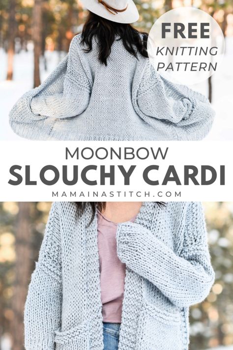 Knit Cardigan Free Pattern, Chunky Knit Cardigan Pattern, Chunky Cardigan Pattern, Crochet Sweater Ideas, Mama In A Stitch, Knitted Coats, Cardigan Free Pattern, Chunky Knit Sweater Pattern, Easy Sweater Knitting Patterns