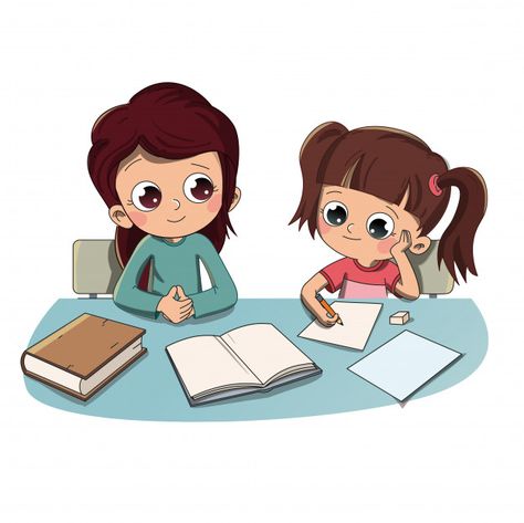 Child doing homework with mother or sist... | Premium Vector #Freepik #vector #school #book #house #girl Homework Clipart, Student Cartoon, Book House, Doing Homework, Cat Reading, Bible Illustrations, Kids Talking, Powerpoint Background Design