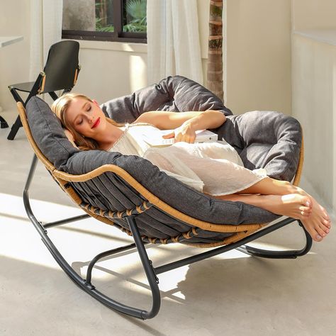 PRICES MAY VARY. 【Sturdy Construction】The rocking chair is mainly made of high-quality alloy tubes and woven rattan with a load capacity of up to 450 LBS. Maximize your safety and accompany you for a long time. 【Oversized Rocking Chair】The oversized patio rocking chair offers an extra wide seat, maximizes ergonomics, and provides ample space to different types of people, soothing rocking strength gives you maximum resting comfort and safety. 【Soft Cushion】 The rocking chair cushion is made of a Large Rocking Chair, Outdoor Loveseat Patio, Indoor Rocking Chair, Cozy Rocking Chair, Comfy Outdoor Furniture, Cozy Chairs For Reading, Wicker Furniture Living Room, Leather Rocking Chair, Rocking Bed