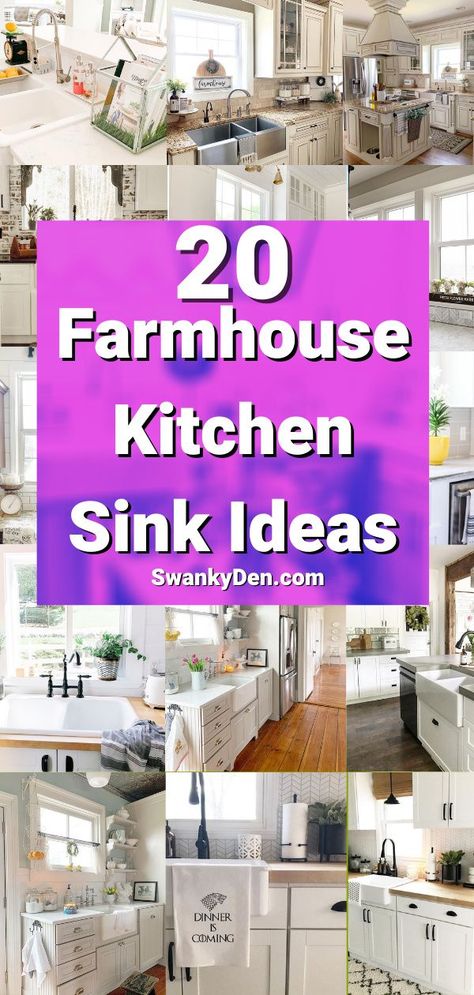 These farmhouse sink ideas are the perfect inspo if you're looking to update to a farmhouse style kitchen. Everything form rustic farmhouse to modern farmhouse kitchen sink ideas. Rustic Kitchen Sink Ideas Farmhouse, Apron Sinks Farmhouse, Kitchen Farm Sink Ideas, Farm Style Sink Kitchen, Farmhouse Sink Accessories, Kitchens With Farmhouse Sinks, Farmhouse Kitchen Sinks And Faucets, Farmhouse Kitchen Window Over Sink, Farm Sinks In Kitchen