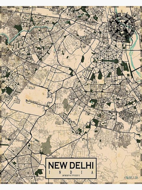 "New Delhi City Map of India - Vintage" Poster by deMAP | Redbubble New Delhi City, Delhi Map, Map Of India, Delhi City, India Poster, City Map Wall Art, India Map, Vintage Poster Design, Map Vintage