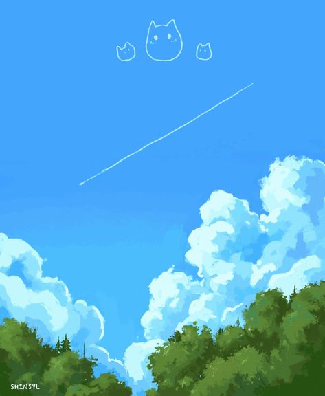 Shinsyl — Painted on procreate [2020.06] #painting #illustration #animated #gif #cute #clouds #trees #sky #landscape #wallpaper Animation Scenery Illustrations, Landscape Drawings Procreate, How To Draw Clouds Procreate, Cloud Illustration Drawing, Bg Aesthetic Landscape, Anime Clouds Sky, How To Draw Sky, Clouds Procreate, Animated Sky