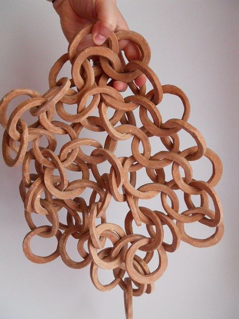 Ceramic Chain Link by melabo on Etsy Clay Coil Sculpture, Hanging Ceramic Sculpture, Cecil Kemperink, Ceramic Chain, Clay Chain, How To Make Ceramic, Clay Vase, Ceramics Pottery Art, Ceramics Projects