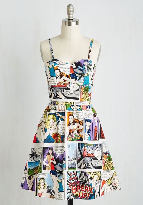 Modcloth So Jelly Dress Croquis, Jelly Dress, Comic Dress, Cotton Frock, Pop Art Fashion, Gold Prom, Retro Vintage Dresses, Rainbow Dress, Ropa Diy