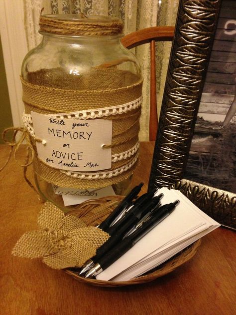 Advice Jar Wedding, Grad Party Memory Jar, Words Of Wisdom For Graduates Jar, Grad Party Advice Ideas, Advice For The Graduate Ideas, Grad Party Memory Ideas, Memory Table Graduation, Memory Lane Party Ideas, Birthday Memory Ideas