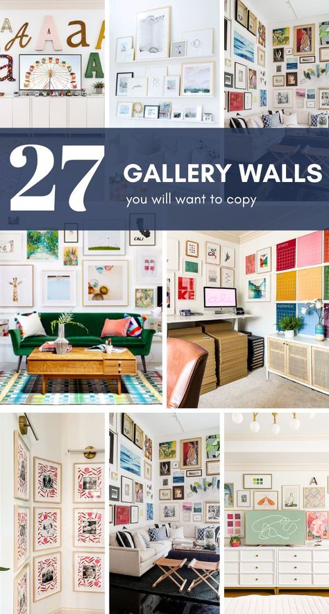 Gallery walls are a popular way to decorate walls, and for good reason. Gallery walls are an artistic way of showcasing your favorite photos, artwork, and prints on your wall. But for a lot of people, it can be intimidating or challenging to create a beautiful and well-curated gallery wall. That is exactly why I've created this blog full of helpful tips and gallery wall idea ideas that are sure to help you create the gallery wall of your dreams. Lots Of Art On Walls, Canvas Painting Gallery Wall, Photo And Painting Gallery Wall, How To Start A Gallery Wall, Friends And Family Gallery Wall, Gallery Wall Around Corner, Gallery Wall Outline, Gallery Wall With Paintings, Wall Art Hanging Ideas