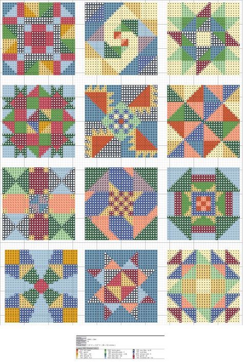 Free Cross Stitch Quilt Block Patterns... no color chart available, just use pattern chart as your color guide.. or choose your own colors... Cross Country Stitching Gallery.ru, Broderie Bargello, Pola Kotak, Pola Kristik, Pola Sulam, Needlepoint Stitches, God Jul, Needlework Patterns, Crochet Tapestry