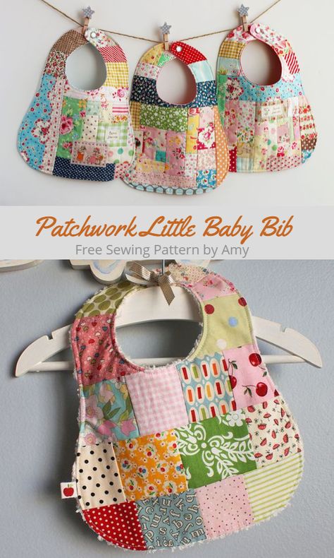 DIY Patchwork Baby Bib Free Sewing Patterns | Fabric Art DIY Patchwork Bib Pattern, Quilted Bibs Free Pattern, How To Sew Baby Bibs, Patchwork Gifts To Make, Quilt Boutique Ideas, Free Sewing Patterns Gifts, Bib Sewing Pattern Free, Bib Patterns Free Baby, Quilted Baby Gifts