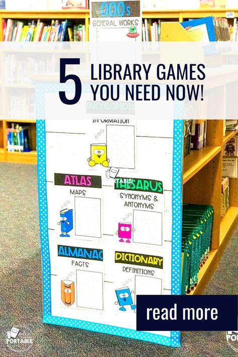 Games To Play In The Library, School Library Activity Ideas, Library Games For Middle School, Library Field Trip Ideas, Library Club Ideas, Middle School Librarian Ideas, Library School Ideas, Librarian Ideas School Libraries, Fun Library Displays